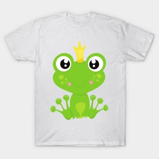 Cute Frog, Green Frog, Frog Prince, Crown T-Shirt